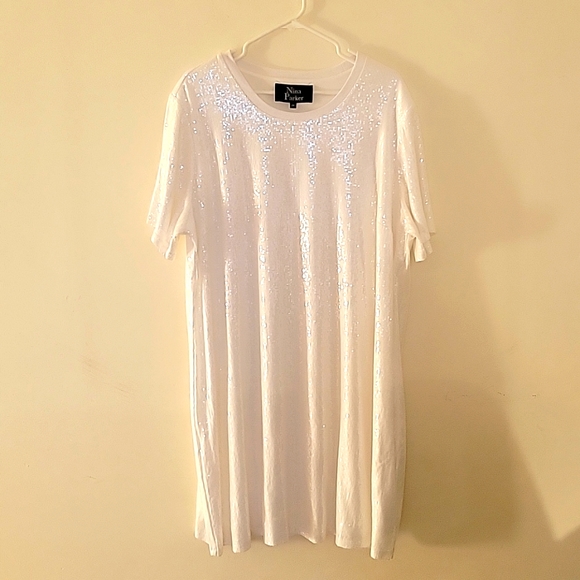 Nina Parker plus size white sequin t shirt dress 2x - Picture 1 of 2